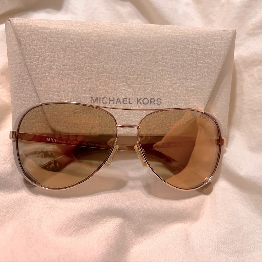 Michael Kors Rose Gold/Brown Aviator Sunglasses